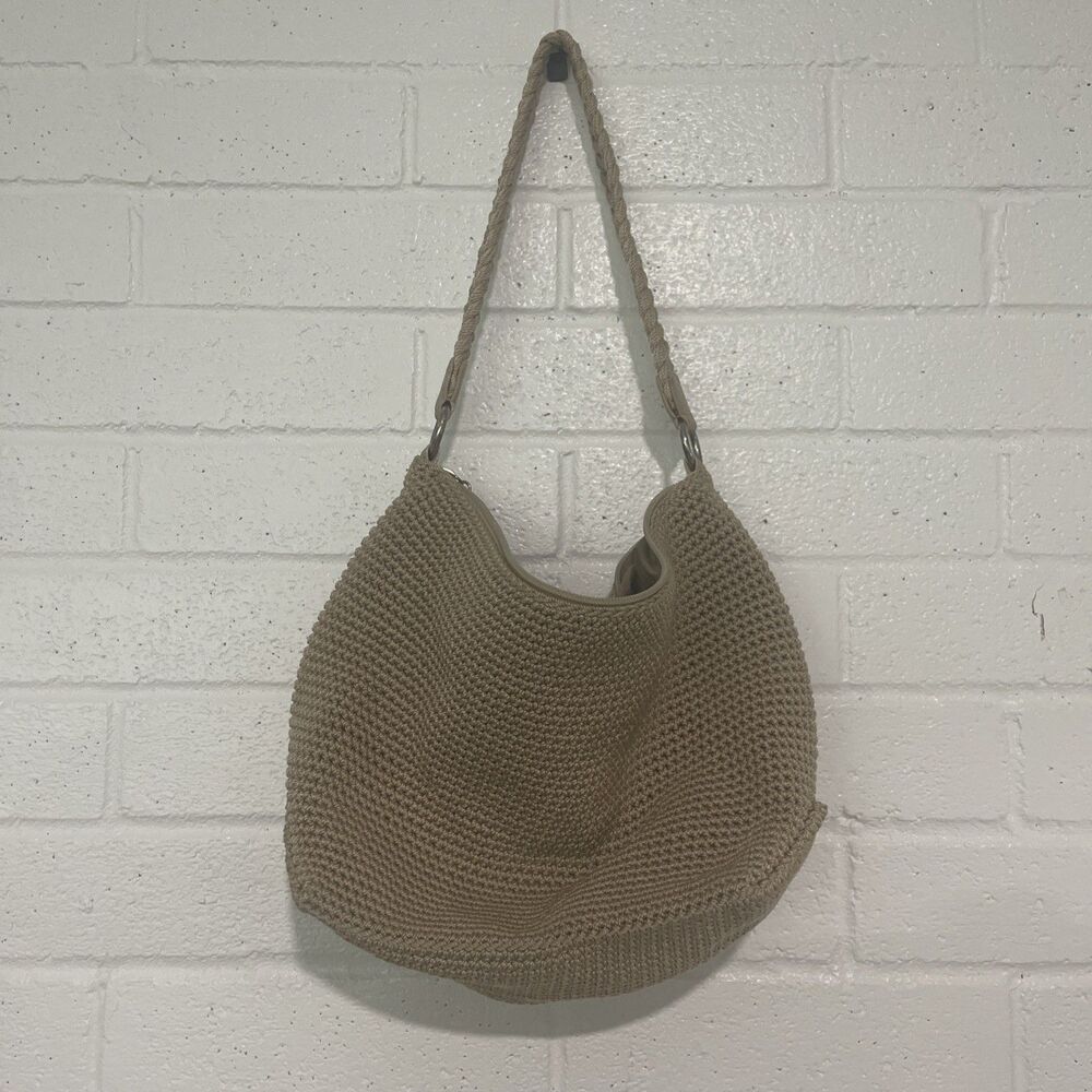Lina Crochet Knit Hobo Handbag Shoulder Bag Beige Purse